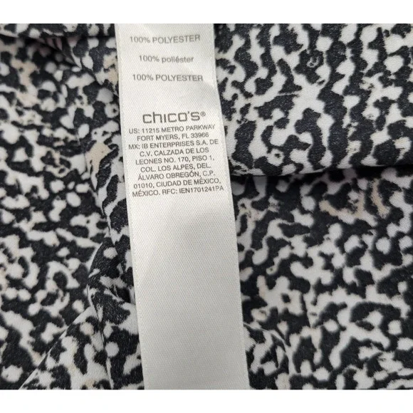Chicos Shirt Womens XL Black White Animal Print Button Front Long Sleeve Top Mod - Picture 11 of 15